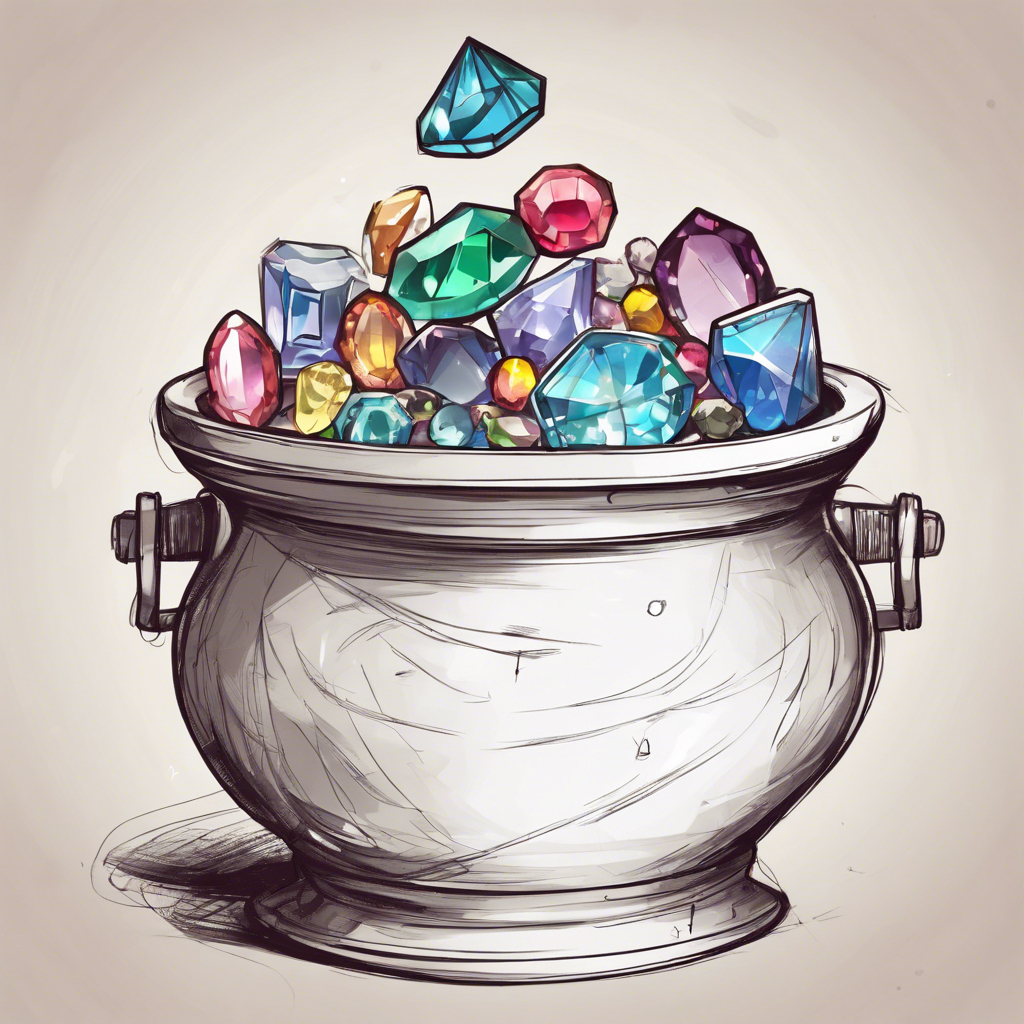 A round pot filled with colorful, sparkling jewels, faceted and ready for mounting.